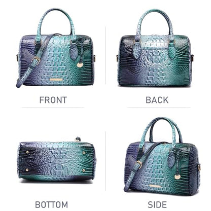 Makcr Joacbv Crocodile Handbag for Women Top Handle Leather Shoulder Purse | Glossy crocodile-embossed vegan leather with rolled handles, buckle details, a structured dome shape, and adjustable strap. - color: 1-colorful Blue and Blue