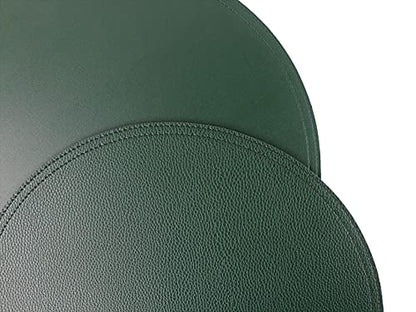 Jovono Faux Leather Round Placemats and Coasters, Wipeable Table Mats, Easy to Clean, Double Stitched for Kitchen Dining Table, Party, Restaurant, Diameter 13'' and 3.9'', Green - color: A Green, size: Set of 4