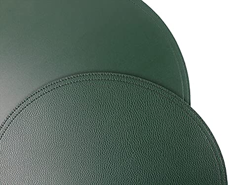 Jovono Faux Leather Round Placemats and Coasters, Wipeable Table Mats, Easy to Clean, Double Stitched for Kitchen Dining Table, Party, Restaurant, Diameter 13'' and 3.9'', Green - color: A Green, size: Set of 4