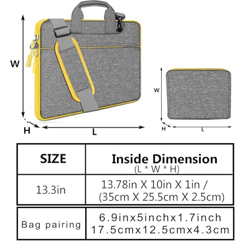 Hseok Laptop Shoulder Bag 13-14 inch Shockproof Water-Resistant HandBag with Small Case Compatible with MacBook Pro/Neo 14" M5/M4/M3/M2/M1, Mac Air/Pro 13.3", XPS 13/14, Most 13"-14" PC,Gray-yellow - color: Light Gray-yellow, size: 13"-14"