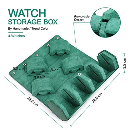 Hiram Genuine Leather Saffiano Leather Watch Roll Travel Case, Leather 4-Watches Roll Case for Treasured Watches and Bracelets(Green) - color: Green, size: 4-slots