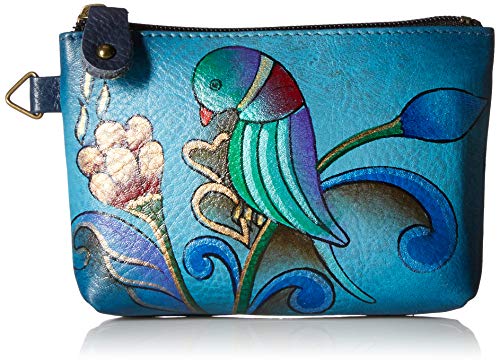 Anna by Anuschka Women's Hand Painted Leather Coin Pouch Purse - color: Portuguese Parrot Denim
