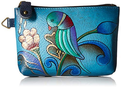 Anna by Anuschka Women's Hand Painted Leather Coin Pouch Purse - color: Portuguese Parrot Denim