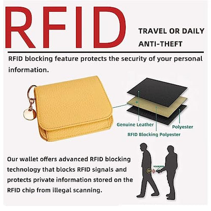 Mudono Small Wallet for Women RFID Blocking Genuine Leather Card Case Slim Tri-Fold Wallet with Zipper Pocket and Keychain - color: Light Purple