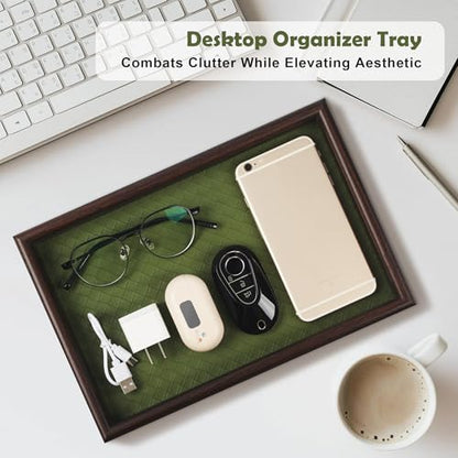Wooden Valet Tray with Leather Base - Nightstand Catchall Organizer for Cologne, Perfume, Keys, Wallet, Phone, Watch, Jewelry & Sunglasses (2Pcs Green) - color: 2Pcs Green