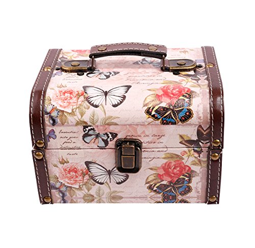 WaaHome Butterfly Jewelry Box for Kids Women Girls Mom - 7.1'' Large Wood Treasure Chest Pink Butterfly Decorative Keepsake Box with Lids for Home Decorations Gifts - color: Buttefly