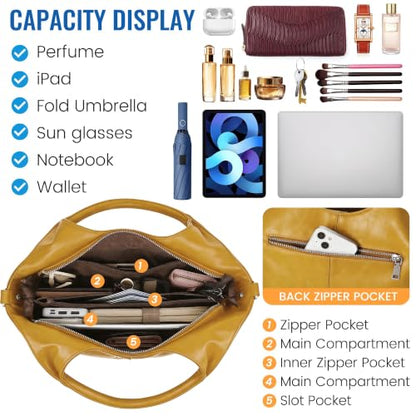 KOGTLA Medium Vegan Leather Purses for Women with Detachable Satchel Strap, Ladies Handbags, Tote Hobo Bags with Two-Handle - color: Yellow