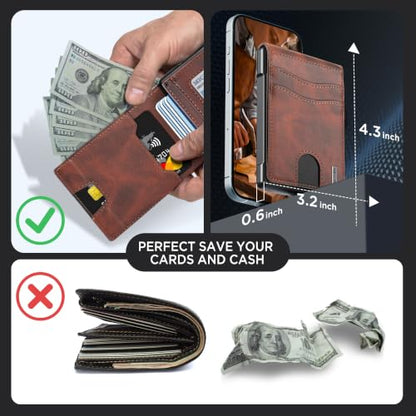 umoven Wallet for Men - Pop Up Case, Cash Slot, and Credit Card Slot - Slim Aluminum Wallet with RFID Blocking, Minimalist Leather Wallet Front Pocket with ID Window (Reddish brown) - color: Reddish brown