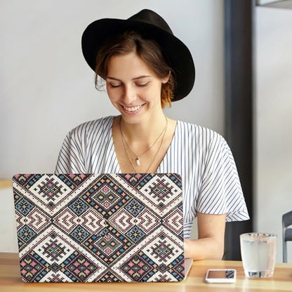 for MacBook Air 13.6 Inch Case, Black Boho Geometric, M2 M3 M4 M5 | Logo Cutout, Woven-Look Leather, With Keyboard Skin, Fits 2022-2026 A2681 A3113 A3240 A3449 - color: Boho Black Geometric