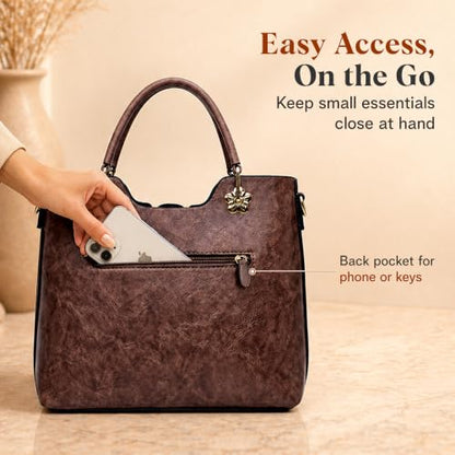 Vegan Leather Purses for Women, Faux Leather Handbags for Women, Top Handle Bag, Satchel Purse - color: Espresso