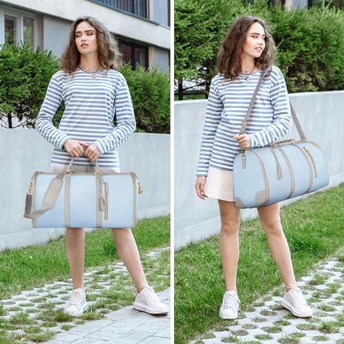 Ytonet Garment Duffle Bags for Travel, Convertible Travel Garment Bag, Blue | with Shoulder Strap, Large Carry on Garment Bag Overnight Bag for Women with Shoe Pouch, 2 in 1 Hanging Suitcase Travel Bags - color: Blue, style: Tote