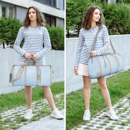 Ytonet Garment Duffle Bags for Travel, Convertible Travel Garment Bag, Blue | with Shoulder Strap, Large Carry on Garment Bag Overnight Bag for Women with Shoe Pouch, 2 in 1 Hanging Suitcase Travel Bags - color: Blue, style: Tote