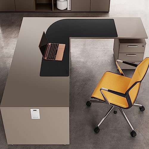 Cacoy L-Shape Desk Mat, 35.4"x39.4" Leather Corner Computer Desk Pad, Black | Waterproof L-Shaped Office Desk Pad Blotters, PU Leather Corner Desk Cover Mat, L Shaped Gaming Mouse Pad for Office and Home - size: 39.4" x 35.4"