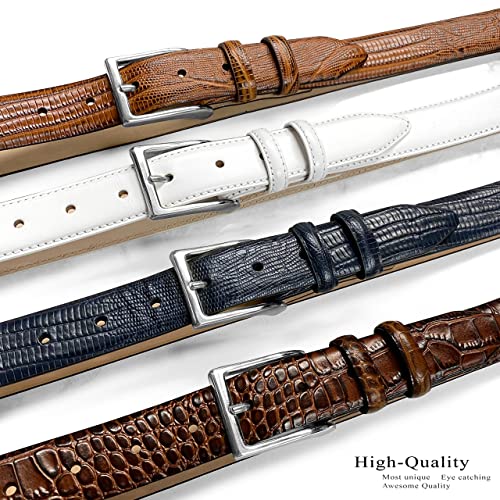 Adam Silver Men's Genuine Italian Calfskin Leather Dress Belt 1-1/8"(30mm) Wide Polished Buckle - color: Smooth Black, size: 46
