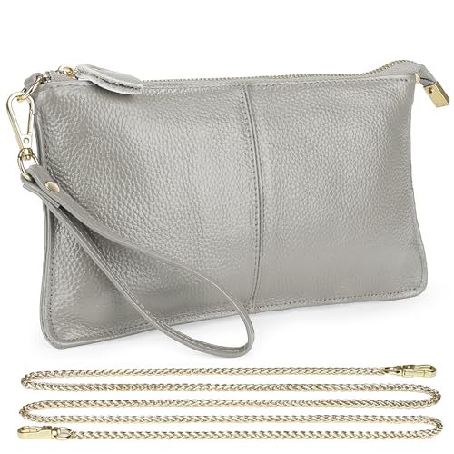 Uromee Genuine Leather Wristlet Wallet Clutch Purses with Detachable Chain | Crossbody Bag Handbag with removable Shoulder Chain for Women Daily Shopping - color: 0219 Light Grey