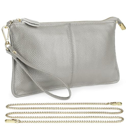 Uromee Genuine Leather Wristlet Wallet Clutch Purses with Detachable Chain | Crossbody Bag Handbag with removable Shoulder Chain for Women Daily Shopping - color: 0219 Light Grey