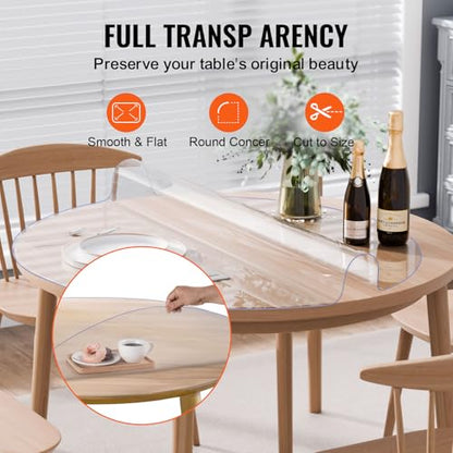 VEVOR Plastic Table Cover, 42 x 42 Inch 2.0 mm Thick Clear Round PVC Desk Mat Protector, Waterproof & Easy Cleaning Desk Pad Tablecloth, for Office, Dresser, Dining Room, Night Stand - size: 42" (Round)