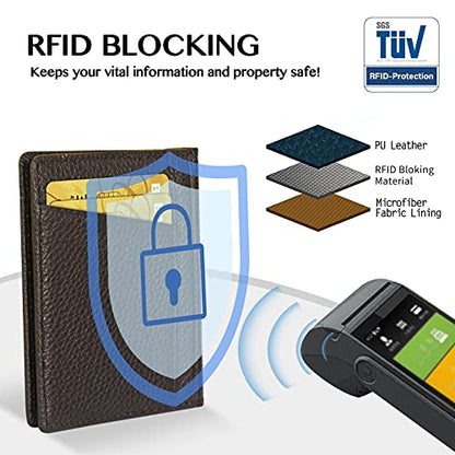 Unaone Slim Minimalist Wallet - Premium Leather RFID Blocking Front Pocket Wallets with 8 Card Slots and 2 ID Window, Dark Coffee - color: Coffee Brown