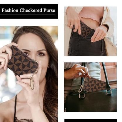 LJCZKA Coin Purse for Women Small Coin Pouch Card Holder Mini Top Zipper Change Purse Leather Wallet with Keychain (Coffee) - color: Coffee