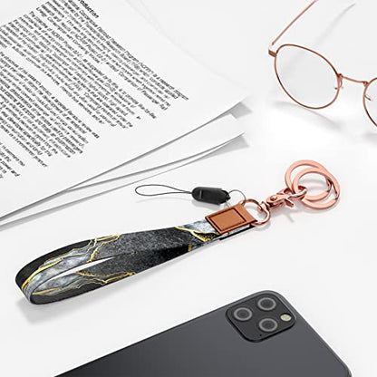 Rimilak Wristlet Keychain, Wrist Lanyard Key Chain for Women Men Car Keys ID Badges Card Wallet Phone Camera - color: Black Gold Marble