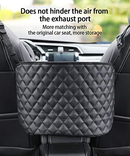 Car Purse Holder - Durable Leather Seat Back Organizer, Front Seat Storage Barrier, Pet & Kids Driver Storage Netting Pouch - color: Black
