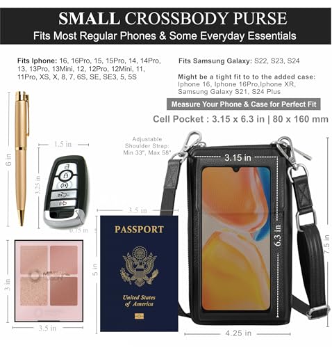 BULL GUARD Crossbody Bag for Women, Leather Phone Wallet Purse with Adjustable Anti Theft Strap & RFID Blocking 12 Card Slots - color: Black Diamond Espresso - Small