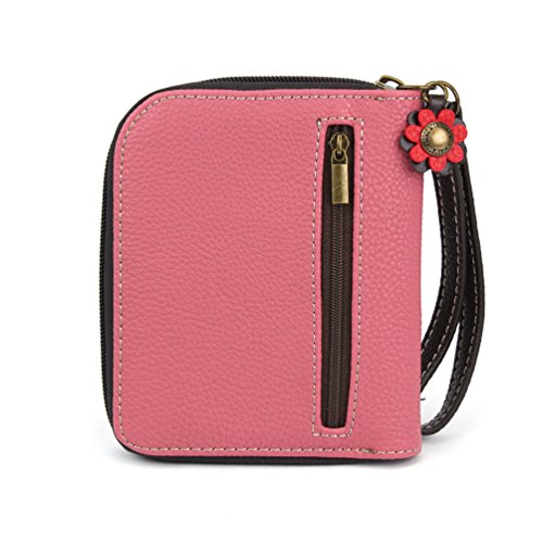 CHALA Zip Around Wallet, Wristlet, 8 Credit Card Slots, Sturdy Pu Leather - color: Butterfly- Pink