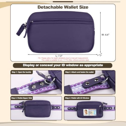 YFWE Clip and Go Phone Strap with Crossbody Wallet, Adjustable Phone Lanyard with Detachable RFID Wristlet Wallet, Anti-Theft Leather Purse with ID Window for Travel Essentials (Dark Purple) - color: Dark Purple