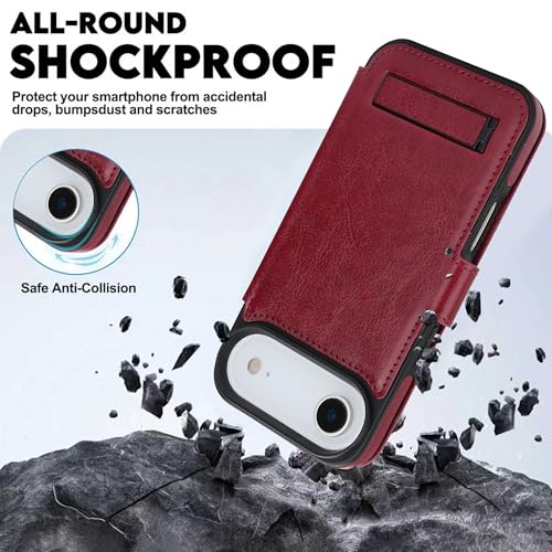 for iPhone Air Wallet Case with Stand,PU Leather Flip Credit Card Holder Slots (RFID Blocking),Compatible with Magsafe Magnetic Holder Phone Cover Women Men,Wine Red - color: Wine Red, size: iPhone Air 6.7"