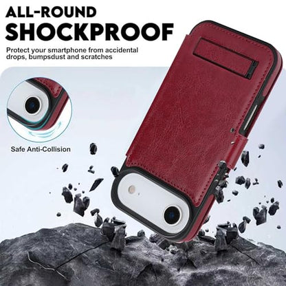 for iPhone Air Wallet Case with Stand,PU Leather Flip Credit Card Holder Slots (RFID Blocking),Compatible with Magsafe Magnetic Holder Phone Cover Women Men,Wine Red - color: Wine Red, size: iPhone Air 6.7"