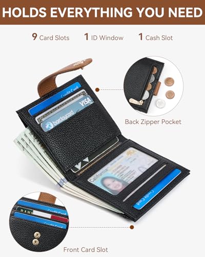 BOSTANTEN Slim Wallet Women Small RFID Blocking Credit Card Holder | Pebble Leather, Thin, Bifold, Zipper Coin Pocket, Compact, Fits in Small Purses, Great Gifts, Black Brown - color: 0-Black Brown