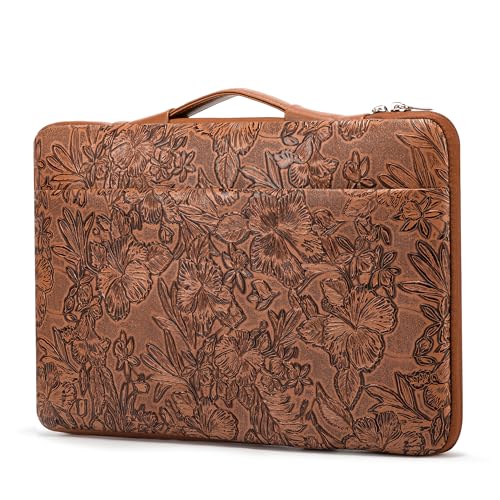 Kinmac Embossed PU Leather 360° Heavy Duty Protective Laptop Sleeve with Poacket (Coffee Flower, 12.5 inch-13.6 inch) - color: Coffee Flower, size: 12.5 inch-13.6 inch
