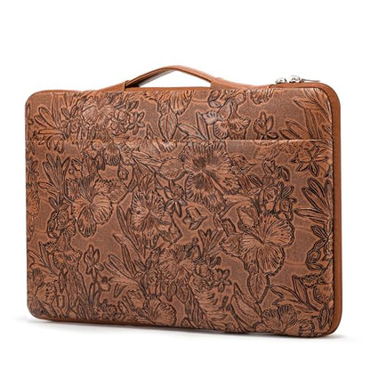 Kinmac Embossed PU Leather 360° Heavy Duty Protective Laptop Sleeve with Poacket (Coffee Flower, 12.5 inch-13.6 inch) - color: Coffee Flower, size: 12.5 inch-13.6 inch