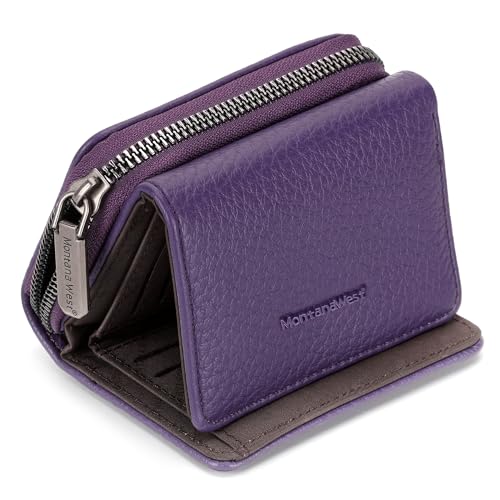 Montana West Women's Wallet Trifold Small Wallets Ladies RFID Blocking Wallet with Zipper Coin Pocket - color: 1 Purple