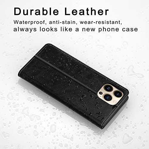 Belemay Compatible with iPhone 15 Pro Case Wallet-Genuine Leather-RFID Blocking Card Holders-Shockproof TPU Shell-Kickstand-Durable Flip Cover-Book Folding Phone Case Women Men (6.1-inch) Black - color: Black, size: iPhone 15 Pro