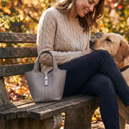 Tote Bag for Women Vegan Leather Bucket Purse for Women Top Handle Handbag Shoulder Bag with Detachable Small Purse - color: A2-2 Elephant Grey