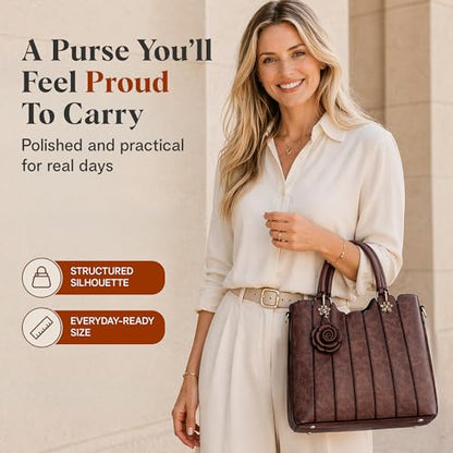 Vegan Leather Purses for Women, Faux Leather Handbags for Women, Top Handle Bag, Satchel Purse - color: Espresso