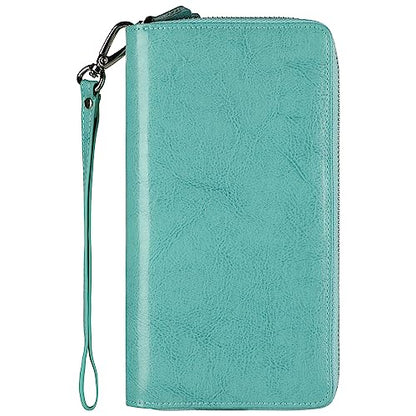 Lavemi Small Compact Women Wallet RFID Blocking Genuine Leather Bifold Purse with ID Windows - color: 2-waxed Tiffany Blue, size: One Size