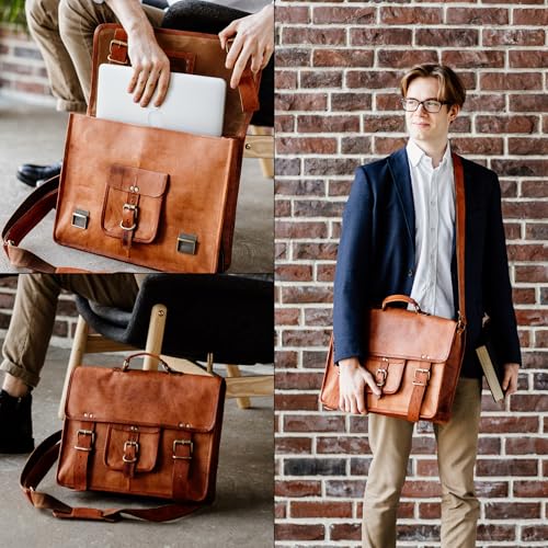 BERLINER BAGS Genuine Leather Messenger Bag For Men Berlin XL- Brown | Briefcase For Travel & Work, Adjustable Strap, 15.6" Laptop Slot, Trolley Sleeve, Phone Pocket, Pen Loops, Key Carabiner - color: Brown XL