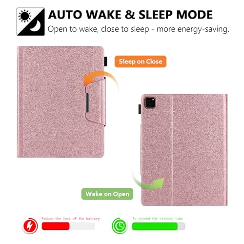 Glitter Case for iPad Pro 11-inch (M4/M5) 2024 2025, Techcircle Folio Stand Smooth Bling PU Leather Soft TPU Back Smart Cover with Pencil Holder & Card Pocket, Auto Sleep/Wake, Shiny Pink - color: 01 Shiny Pink, size: iPad Pro 11 2024-2025