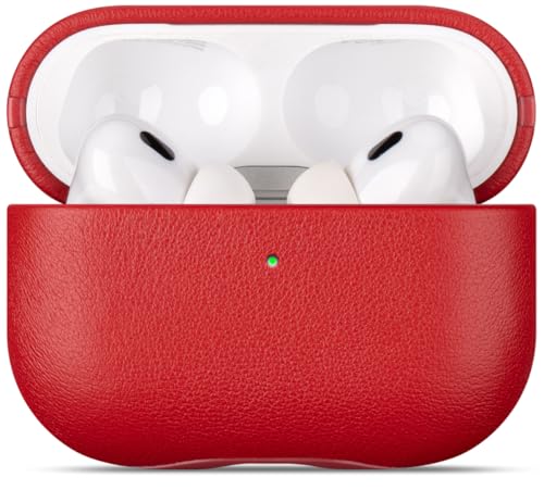 LOPIE Leather Case for AirPods Pro 2 - Handmade AirPods Pro 2nd Generation Case Cover with Lanyard - Made of Full Grain Leather - Drop Protection Hard Shell Cover - Wireless Charging Compatible - Red - color: Red, size: Top Grain Leather