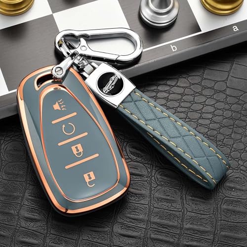 Key Fob Cover for Chevy - Premium Soft TPU Shell Full Protection Case with Keychain, Fits Equinox Malibu Traverse Cruze Blazer Camaro Trailblazer Spark Sonic Volt Bolt Trax, Gray 5-Button - color: Gray, size: 5 Buttons