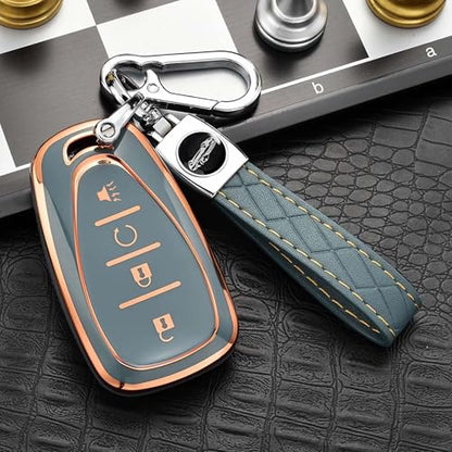 Key Fob Cover for Chevy - Premium Soft TPU Shell Full Protection Case with Keychain, Fits Equinox Malibu Traverse Cruze Blazer Camaro Trailblazer Spark Sonic Volt Bolt Trax, Gray 5-Button - color: Gray, size: 5 Buttons