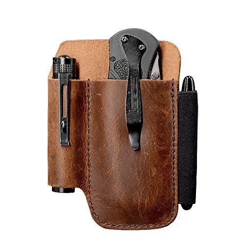 diodrio EDC Leather Knife Sheath Organizer Pouch with Pen Loop, Full Grain Leather, Chestnut - style: For Belt