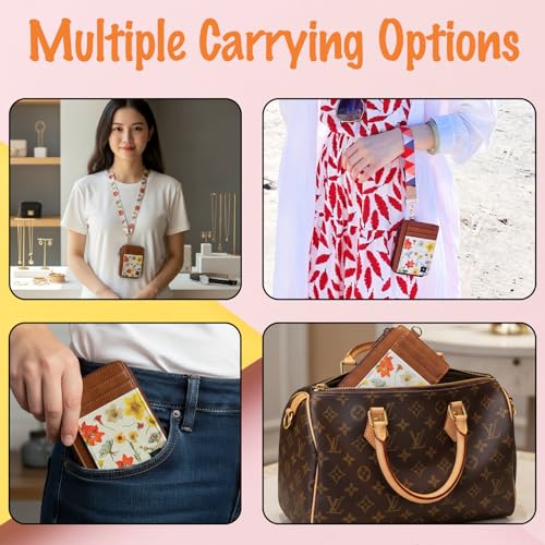 Wallet Rfid Card Holder Credit Cardholder for Women Men Thin Pocket Card Case Small Slim Minimalist Keychain Wristlet Wallets Leather (Flowers 2) - color: Flowers 2