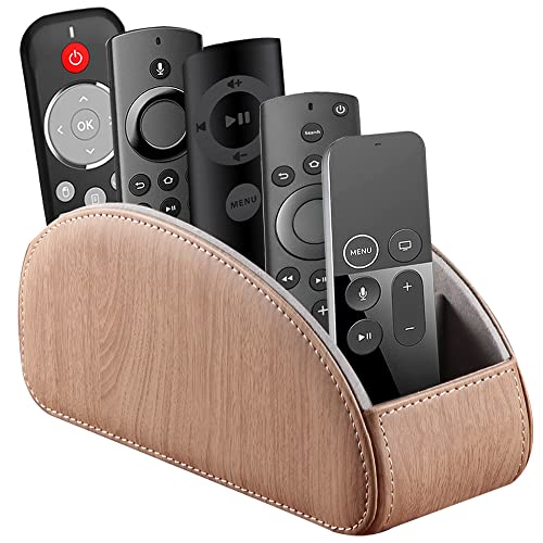 YAPISHI All-in-One Leather TV Remote Control Holder With 5 Compartments Nightstand Desktop DVD Media Player Remote Caddy Storage Box Organizer Tray For Makeup Brush Pen Stationary Table Controllers | Nightstand Desktop DVD Media Player Remote Caddy Storag