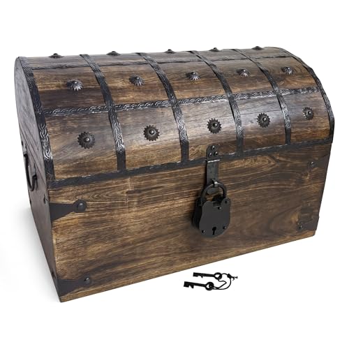 Handmade Pirate Treasure Chest for Kids Prizes & Classroom with Lock and Skeleton Keys – Lockable Wooden Storage Chest Box, Pirate Decor, Decorative Wooden Box - XX-Large 18x12.5x12.5 | Handmade Wooden Storage Box Kids Treasure Chest For Jewelry, Coins, T