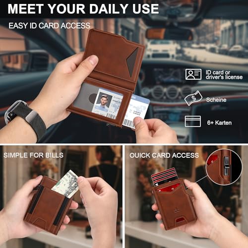 Wallet for Men Wallet with Slim Pop Up Card Holder 9-13 Cards, Bifold Minimalist Smart Wallet RFID Blocking Credit Card Holder with ID Window & Stretchable Cash Slot Compact Metal Aluminum Card Case - color: Brick-Red