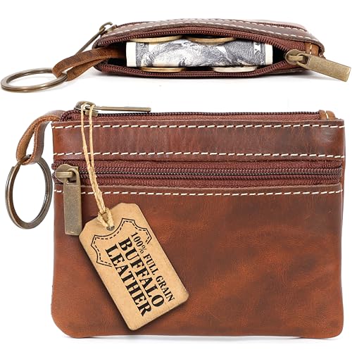 Coin Purse for Men,Coin Pouch for Men,Genuine Leather Mens Tray Purses Coin Purse Cash Change Wallet Key Holder Money Pouch (Cognac Brown) - color: Cognac Brown