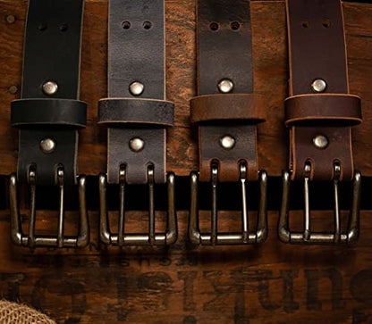 Men’s Classic Leather Belt, Double Prong Retro Style, Antique Nickel Buckle, 1 ½” Width, Amish handmade in the USA - color: Black, size: 34 inches